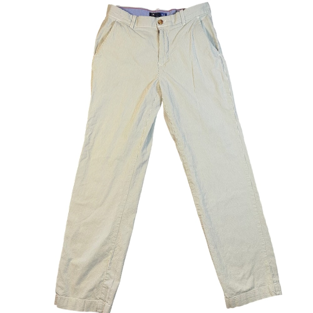 Izod Mens Straight Leg Pants‎ Green Stripe Seersucker 30x32 Casual Resortwear